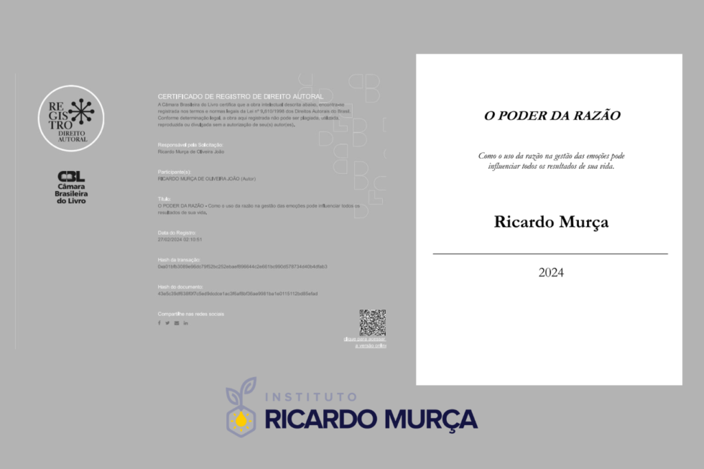 Capa do livro O Poder da Razão de Ricardo Murça e registro de direitos autorais na CBL